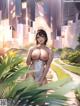 A naked woman standing in the middle of a city.